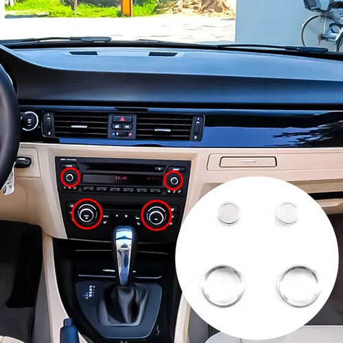 Vista 7 de Aleación de aluminio consola central de aire acondicionado Perillas Trim Car Accesorios para BMW Serie 3 E90 2005 2006 (rojo)