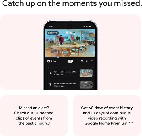 Vista 8 de Google Nest Cam Indoor (con cable, 3ª generación) - Cámara de seguridad con video 2K y Gemini, visión nocturna, audio bidireccional, funciona