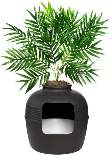 Vista 45 de Good Pet Stuff Caja de Arena Oculta para Gatos con Planta Artificial, Maceta Decorativa Cuadrada de Patio, Control de Olores con Filtro de Carbón