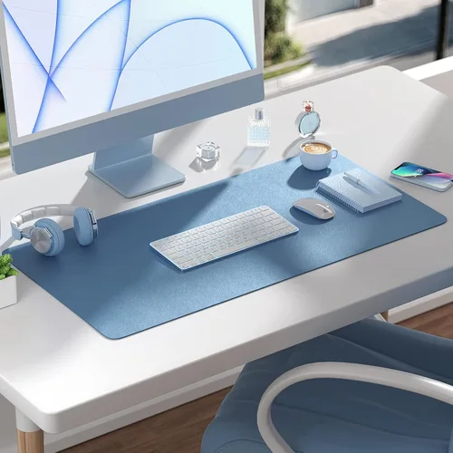 Vista 7 de Crenovo - Almohadilla de escritorio antideslizante, 35.4 x 15.7 pulgadas, de piel sintética, impermeable, grande, para mouse, de doble cara