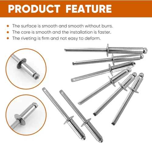 Vista 4 de ALLCLEAN 50 piezas de remaches ciegos profesionales de acero inoxidable de 1/4" x 1/2", remaches POP de 6,4 x 12 mm, agarre y mandril de acero