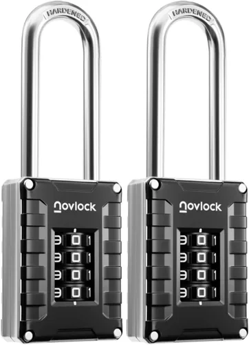 Vista 15 de Candado de combinación de grillete largo de 2.76 pulgadas Candado de 4 dígitos para casillero de gimnasio, armarios, cajas de herramientas, Negro