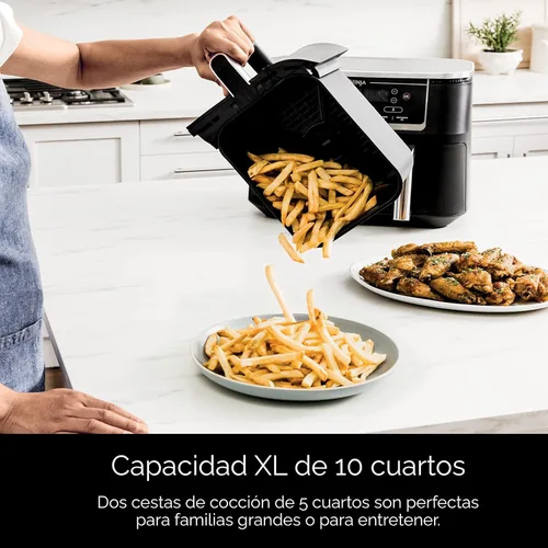 Vista 4 de Ninja DZ550 Foodi Freidora de Aire Inteligente XL DualZone 6-en-1 de 10 Cuartos con 2 Cestas Independientes, Termómetro de Cocción Inteligente