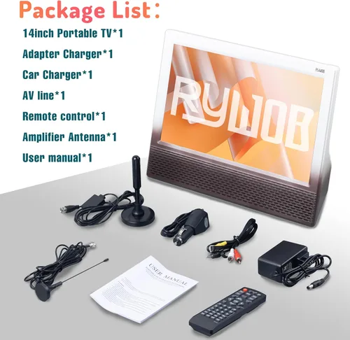 Vista 8 de Televisión portátil de 14 pulgadas con antena, batería recargable integrada de 8800 mAh, televisión digital ATSC con puertos de tarjeta HDMI/USB/TF