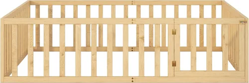 Vista 5 de SOFTSEA Marco de cama de suelo con valla, marco de cama Montessori Queen para niños pequeños, sin listones de cama