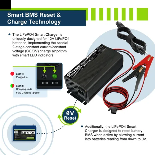 Vista 13 de ExpertPower Cargador inteligente de 12 V 1 A para baterías recargables de ciclo profundo LiFePO4 de litio DC 5521 macho y pinzas de cocodrilo