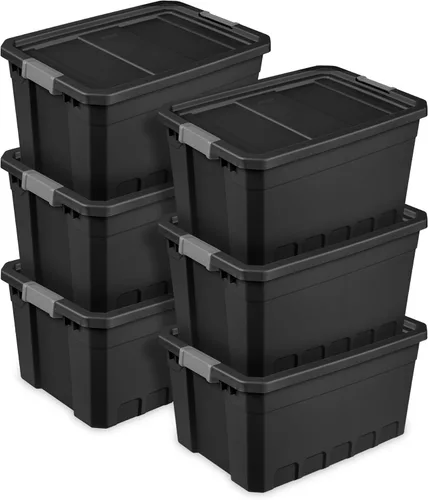 Vista 17 de Sterilite Paquete de 6 contenedores de almacenamiento de plástico con tapas, contenedores apilables, 4 galones, negro