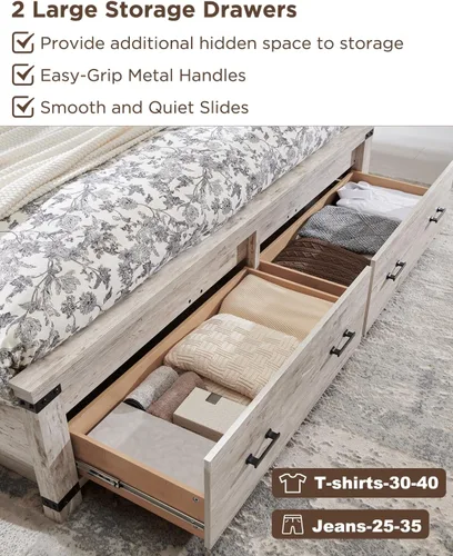 Vista 5 de RedLemon - Base de cama estilo granja tamaño Queen de madera con cabecera geométrica de 137 cm de altura, 2 cajones de almacenamiento grandes