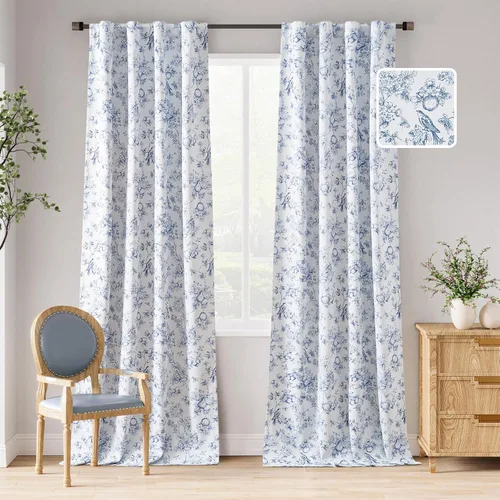 Vista 15 de jinchan Cortinas Opacas Florales 95% de 63 Pulgadas de Largo, Cortina Opaca con Flores Impresas Azules para Dormitorio con Bolsillo para Varilla