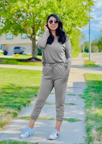 Vista 4 de PRETTYGARDEN - Conjunto de dos piezas para mujer, manga larga, cuello redondo, sudadera y pantalones deportivos largos