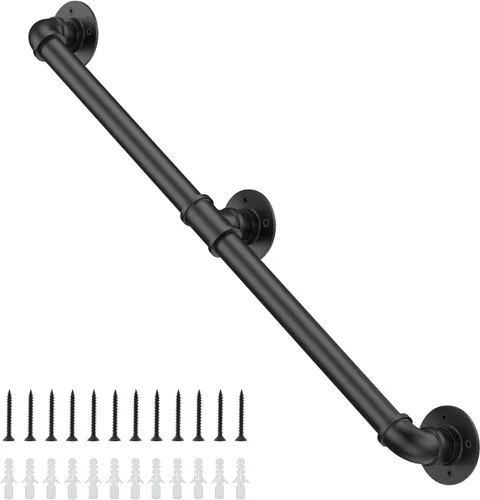 Vista 9 de Willstar Pasamanos de Escalera Industrial de 1 Pie Barra de Tubería Antideslizante Riel de Pie Montaje en Pared Riel de Escalera Vintage Barra