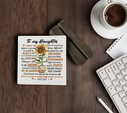 Vista 5 de Letrero de madera con texto en inglés "To My Daughter", regalos para hijas de papá, placa con soporte de madera, regalo de placa de madera