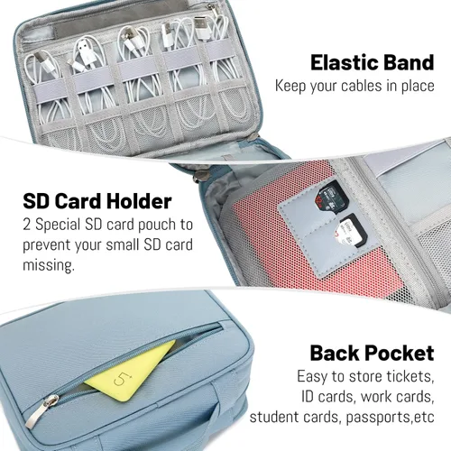 Vista 7 de Lanola Organizador Electrónico, Bolsa Organizadora de Cables de Viaje Funda para Accesorios Electrónicos Estuche de Transporte Bolsa