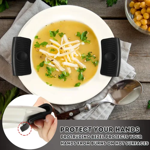 Vista 5 de Patelai 4 fundas de silicona para mango de sartén caliente, antideslizantes, resistentes al calor, para sartenes de hierro fundido, sartenes y Negro