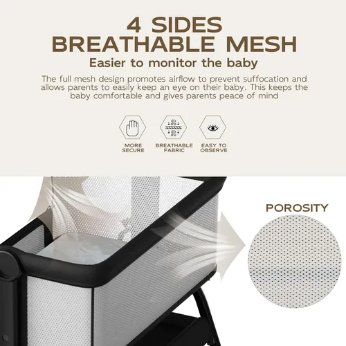 Vista 4 de BabyBond - Cuna para bebé ajustable al lado de la cama, 3 en 1 con colchón suave lavable y sábana, cuna de 6 alturas ajustable al lado de la cama