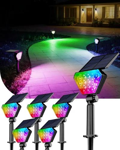 Vista 16 de T-SUN Luces solares para exteriores, impermeables, IP65, paquete de 6 luces LED solares que cambian de color, IP65, impermeables, inteligentes