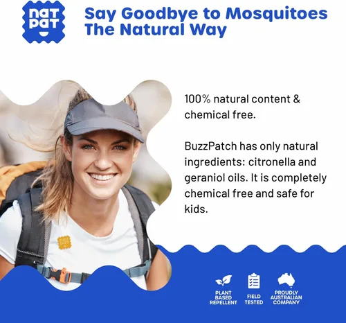 Vista 6 de NATPAT BuzzPatch - Parches para mosquitos para adultos, parches de mosquitos a base de plantas, no tóxicos, el parche original de aceite esencial