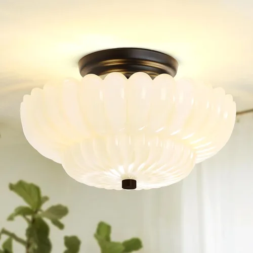 Vista 15 de Luces de Techo Semiempotradas Lámpara de Techo de Cristal Marrón Candelabros Base Negra Iluminación Moderna Accesorio de Luz Adecuado para Sala