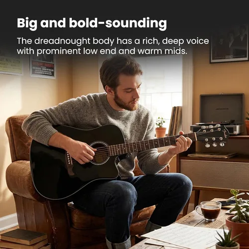 Vista 4 de Fender FA-125CE Dreadnought Cutaway Guitarra Acústica-Eléctrica Negra - Paquete con Funda, Correa, Cuerdas, Púas y DVD Instructivo de Austin Bazaar