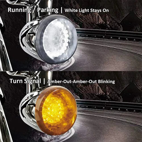 Vista 3 de NTHREEAUTO 1157 LED Luces de Señal de Giro Delanteras de 2 Pulgadas Estilo Bala Compatibles con Dyna Softail Sportster Touring Street Glide Road
