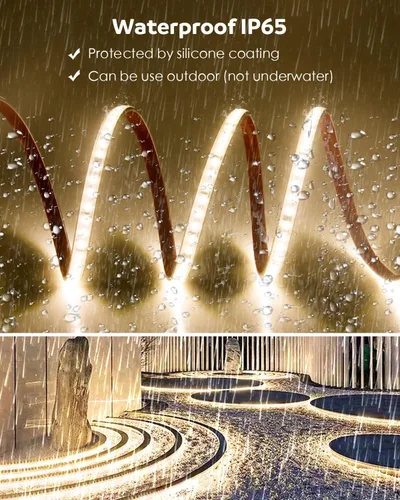 Vista 3 de Aclorol AC110V - Tira de luz LED para exteriores, impermeable, 150 pies, color blanco cálido, 3000 K, tira de luz LED conectable para exteriores