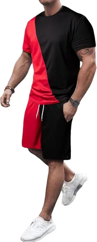 Vista 5 de GORGLITTER Conjunto de camiseta y pantalones cortos de manga corta con bolsillos para hombre de 2 piezas