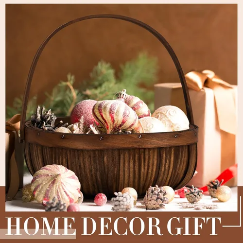 Vista 3 de Sintuff 6 cestas de mimbre con asas, 3 tamaños, cesta tejida de cosecha de jardín para recolectar verduras, cesta de manzana de madera para frutas