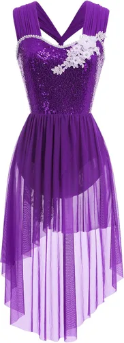 IBAKOM Disfraces de danza lírica para mujer, lentejuelas brillantes, vestido de baile contemporáneo, disfraz de baile de salón para adultos