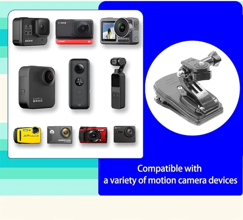 Vista 5 de momerch Soporte para correa de hombro para mochila 360 con clip de bolsa con base de adaptador de trípode de liberación rápida compatible con Go Pro