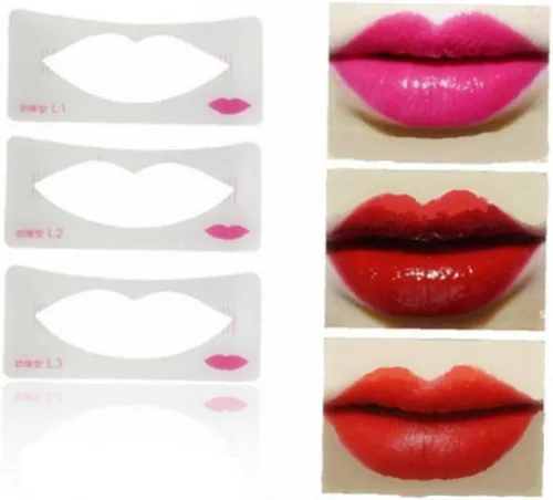Vista 4 de 3 unids Lip Liner Stencils Lip Line Template Lip Styles Card Lip Cosmetic Make Up Model Tools