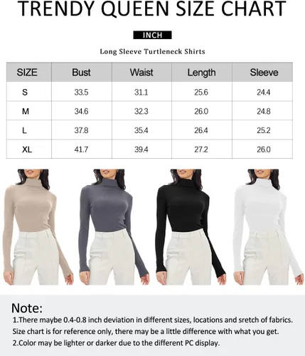 Vista 4 de Trendy Queen Camisas de manga larga con cuello alto falso para mujer, ropa interior térmica suave para otoño
