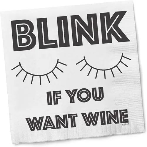 Twisted Wares - Divertidas servilletas de cóctel - BLINK SI QUIERES VINO - Servilletas de cóctel boutique - Perfectas para cualquier celebración de