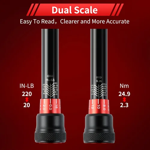 Vista 3 de Hairich Llave dinamométrica de 1/4 pulgada, llave dinamométrica de doble dirección pequeña 20-220 pulgadas.libras/2.3-24.9Nm, 72 dientes de alta