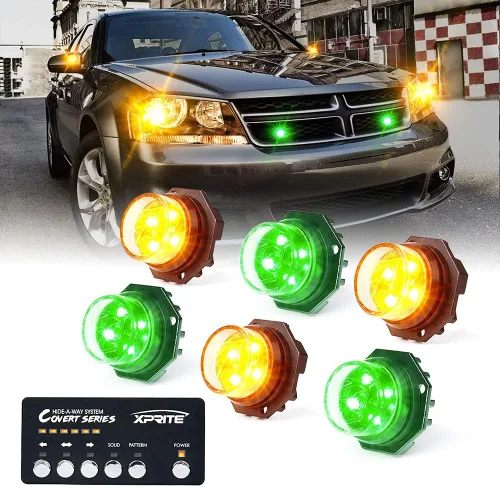 Vista 21 de Xprite Kit de luces estroboscópicas LED ámbar ocultas, 20 patrones intermitentes con panel de control, faros, luces traseras, luces antiniebla