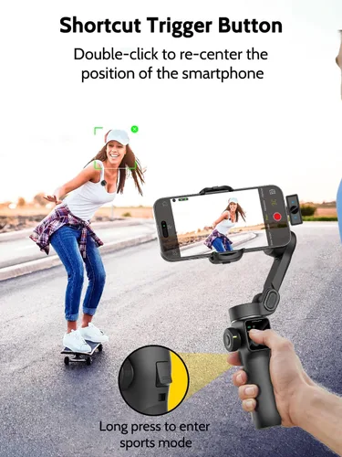 Vista 7 de AOCHUAN Estabilizador de cardán para iPhone y Android, cardán de teléfono de 3 ejes con micrófono de solapa inalámbrico, poste de extensión Negro