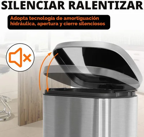 Vista 5 de Basurero de cocina con tapa para oficina, dormitorio, baño, cubo de basura con pedal a prueba de huellas dactilares, contenedor de basura de acero