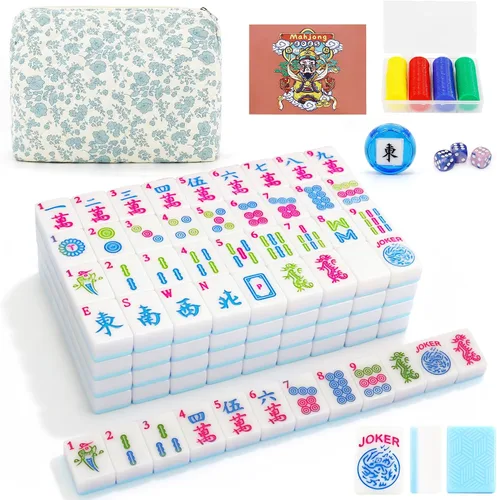 Juego de Mahjong Americano Jolitac, 166 fichas premium, juego de fichas de Mahjong de 1.2 pulgadas con bolsa de transporte resistente, bolsa de Azul