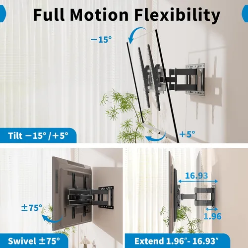 Vista 3 de GearFusion Soporte de pared para TV para la mayoría de televisores de 32 a 85 pulgadas, soporte de TV de movimiento completo con extensión