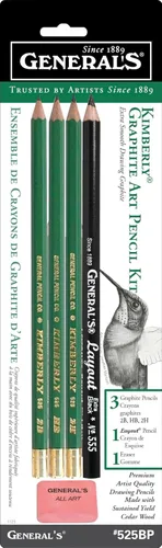 Generals Mini Kit de dibujo – Juego de 5 incluye 3 lápices de dibujo, lápiz de diseño y borrador, negro - 525BP