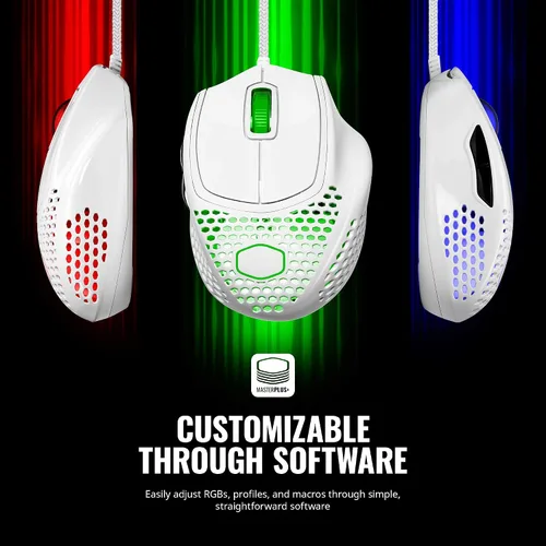 Vista 8 de Cooler Master MM720 - Ratón para juegos ligero y brillante blanco con cable Ultraweave, sensor óptico de 16000 DPI, RGB y forma única de agarre