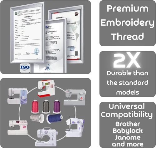 Vista 3 de Simthread 5500 yardas de hilo de bordar, 5000M de alto rendimiento 40WT 100% poliéster – Más de 170 colores vívidos, clasificado de alta velocidad