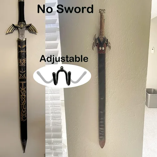 Vista 6 de Pmsanzay Paquete de 4 mini estantes de exhibición de espadas para montaje en pared, soporte para espada, gancho de espada, soporte para colgar