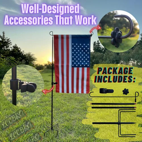 Vista 6 de LCCBRO Soporte para Bandera de Jardín con Poste y Base de 5 Puntas para Bandera Doble Exterior, Soporte de Bandera de Patio Más Estable a Prueba