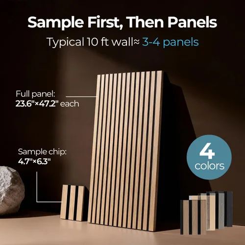 Vista 2 de AKUMAX Paquete de 2 paneles acústicos, listones de madera para pared y techo, paneles de espuma acústica de 96 x 24 pulgadas, paneles de pared 3D
