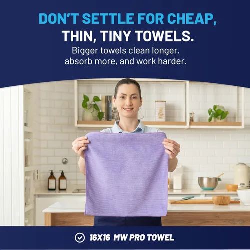 Vista 3 de MW Pro - Paño de limpieza de microfibra Morado Paquete de 12 16 x 16 pulgadas Toallas de microfibra multiusos – Limpias, polvo, pulido