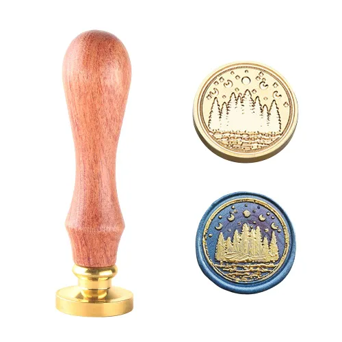 Vista 10 de Juego de sellos de cera para plantas con 6 cabezales de latón extraíbles y 1 mango de madera, sellos de cera retro para decoración de sobres