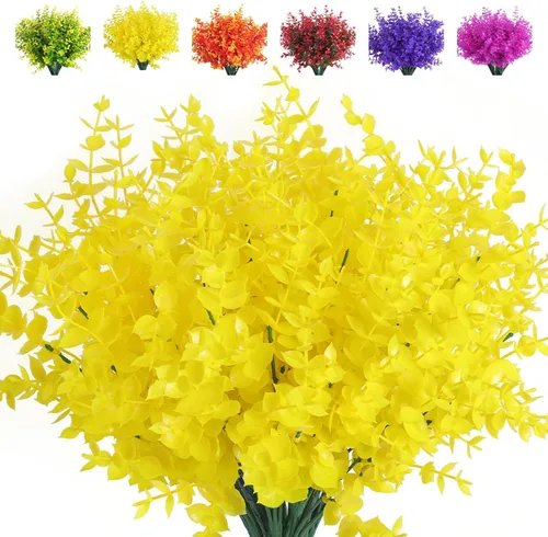 Vista 32 de RECUTMS - 8 ramas de flores artificiales, eucalipto artificial realistas, resiste rayos ultravioleta, para jardín, patio, boda, oficina y casa