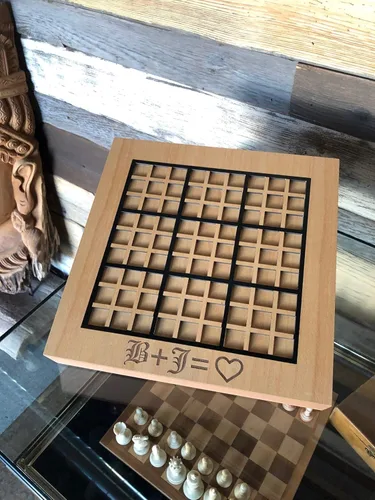 Vista 5 de WE Games Tablero de madera grabado personalizado Sudoku - Cajones de almacenamiento para azulejos numerados de madera