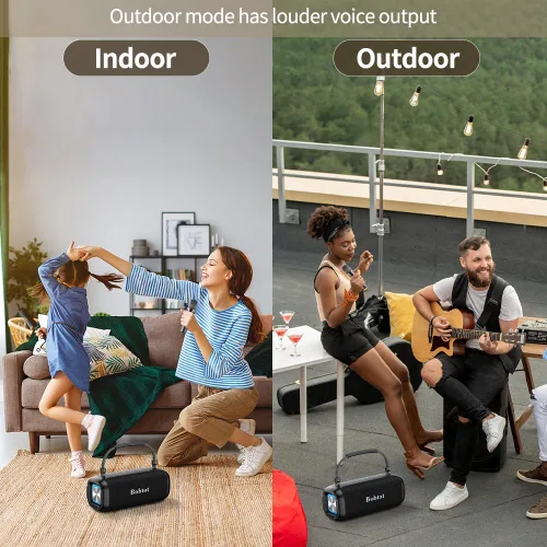 Vista 5 de Máquina de karaoke portátil, altavoz Bluetooth con micrófono, tres niveles de eco, modos interiores y exteriores, IPX6, BT 5.3, compatible con AUX