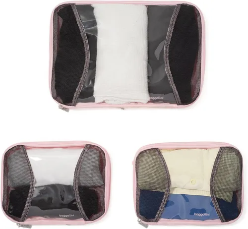 Vista 5 de Baggallini Juego de 3 cubos de compresión - Cubos de compresión ligeros para viajes, BOLSA ROSA, Talla única